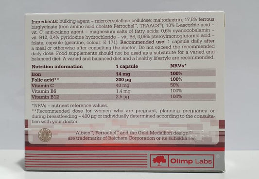 OLIMP CHELA-FERR BIO COMPLEX WITH FOLIC ACID AND VIT B6 B12 C CAP 30S